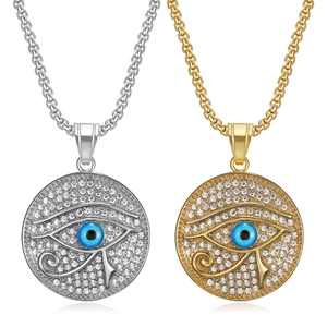 Hip Hop Horusauge Anhänger Halskette Edelstahl Strass Ägyptisches Medaillon Gold Silber Schmuck Für Damen Herren