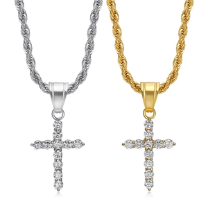Collier Pendentif Croix En Acier Inoxydable 316L Hip Hop Pour Hommes Femmes Or Argent Plaqué Zirconia Bijoux Religieux Cadeau