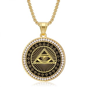 Collier avec pendentif œil de la providence en acier doré et zircons étincelants