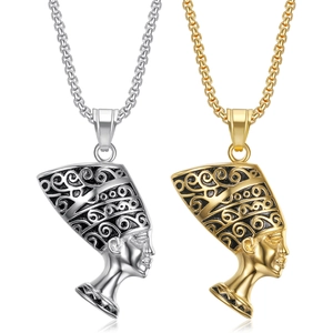 Collier Pendentif Portrait de la Reine Néfertiti de l Égypte Ancienne Vintage en Acier Inoxydable Bijoux Ethniques pour Hommes Femmes