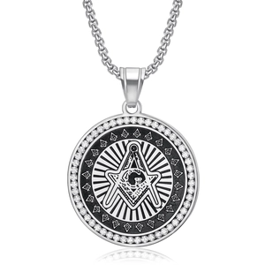 Collier avec pendentif maçonnique AG en finition argentée et cristaux de zircone