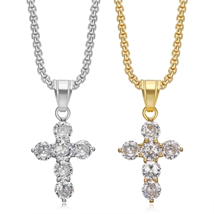 Hip Hop Titanium Steel Cross Pendant Necklace Inlaid Cubic Zirconia Personalized Bling Fashion Jewelry For Men Women