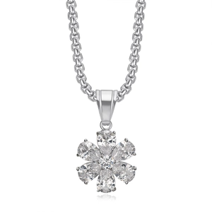 Elegante Halskette aus 18K vergoldetem Edelstahl mit geometrischem Zirkonia-Blumenanhänger