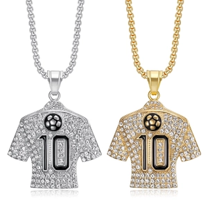Collier Pendentif Maillot de Football Numéro 10 en Acier Inoxydable Hip Hop Strass Incrusté Bijoux de Sport pour Hommes Femmes