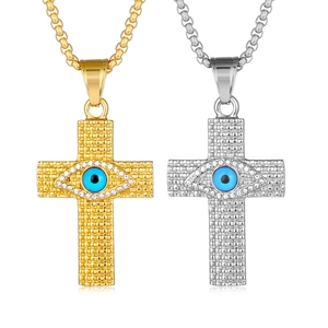 Hip Hop Edelstahl Böser Blick Kreuz Anhänger Halskette Strass Vergoldet Religiöser Schmuck Für Herren Damen