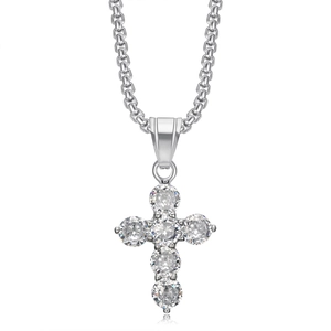 Polished silver cross pendant necklace with six brilliant 3A zircons for women