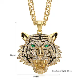 Dettagli del ciondolo a tigre dorata hip hop con dimensioni 72mm x 57mm e peso 59,4g