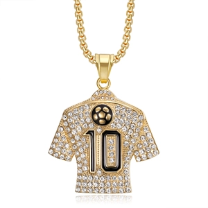 Collier hip hop plaqué or avec pendentif maillot de football 10 serti de strass