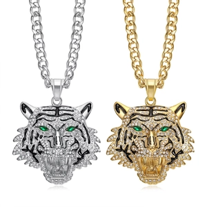 Collana con Ciondolo Testa di Tigre Hip Hop Ciondolo Apribottiglie con Strass Iced Out Senza Catena per Uomo Donna Gioielli in Acciaio Inossidabile