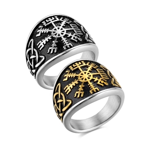 Bague Boussole Viking Homme Acier au Titane Rétro Vegvisir Nœud Celtique Acier Inoxydable Bijoux Nordiques pour Homme