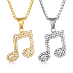 Stainless Steel Music Note Pendant Necklace Rhinestone Pave Musical Symbol Jewelry Gold Silver Electroplated Necklaces