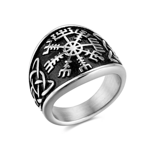 Bague compas Viking Vegvisir rétro en acier inoxydable avec relief celtique