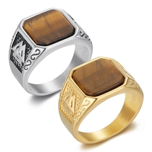Vintage Men Titanium Steel Viking Rune Signet Ring Gold Silver Natural Stone Inlaid Norse Totem Biker Band Ring Jewelry