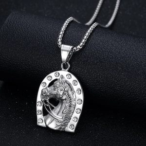 Pendentif tête de cheval hip hop design fer à cheval avec cristaux et chaîne box