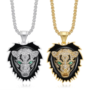Collier avec Pendentif Tête de Léopard en Acier Inoxydable Hip Hop pour Homme Femme Bijoux Animaux en Strass Plaqué Or Argent