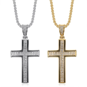 Hip Hop Edelstahl Kreuz Anhänger Halskette Für Herren Strass Besetzt Gold Silber Plattiert Iced Out Schmuck Dekoratives Geschenk