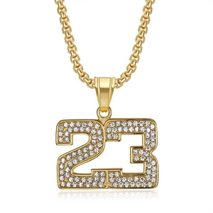 Collier Pendentif Numéro 23 en Acier Inoxydable Hip Hop Pendentif Pavé de Strass Iced Out Bijoux pour Hommes Femmes