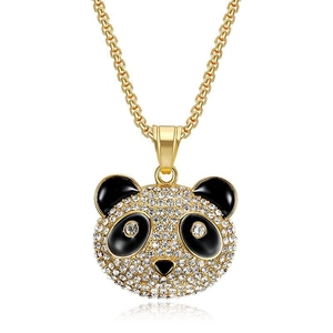 Collier pendentif panda plaqué or serti de strass brillants avec une chaîne à maillons carrés