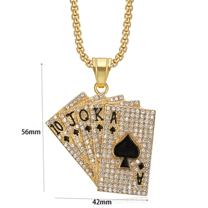 Close-up of gold-plated Royal Flush poker pendant with sparkling white cubic zirconia stones