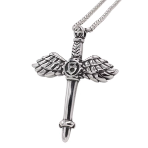 Vintage Gothic Cross Wings Sword Pendant For Men Retro Titanium Steel Punk Jewelry Pendant Only Without Chain Gothic Accessory