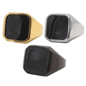 Chevalière Homme en Acier Titane Vintage Incrustation Noire Carrée Minimaliste Punk Hip Hop Bijoux Cadeau