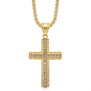 Collier hip hop avec pendentif croix plaqué or serti de diamants et chaîne vénitienne