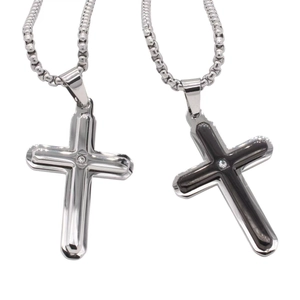 Pendentif Croix en Acier Titane Minimaliste Sans Chaîne Charm Géométrique Simple avec Strass pour Hommes Femmes Bijoux Cadeau