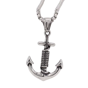Vintage Men Titanium Steel Anchor Cross Pendant Necklace Retro Nautical Sailor Style Jewelry Gift For Him Silver Tone