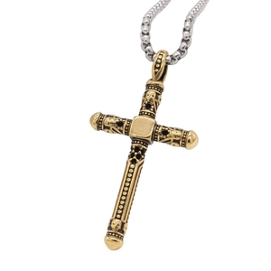 Pendentif croix gothique rétro en acier doré et argenté pour homme style punk