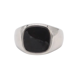 Minimalist square black drip glue titanium steel ring with a polished silver band