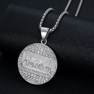 Collier hip hop religieux avec pendentif La Cène glacé et chaîne box en argent