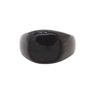 Sleek square black enamel signet ring in polished titanium steel for men