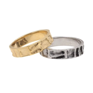 Retro men's titanium steel rings with irregular textured finish in gold and silver