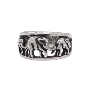 Vintage stainless steel elephant ring with retro oxidized finish and hollow design