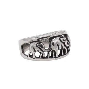 Vintage silver elephant stainless steel ring with hollowed out carved animal patterns