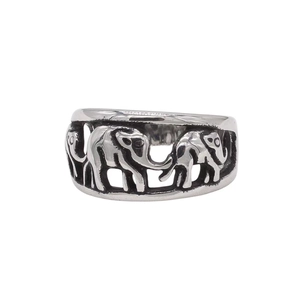 Retro stainless steel elephant ring with vintage silver finish and cutout design