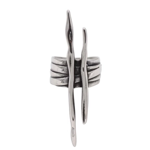 Artistic retro titanium steel ring for men with abstract sculptural columns on wide band