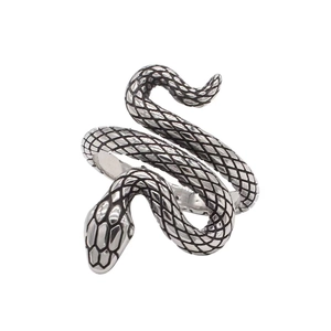 Vintage stainless steel snake ring with realistic scale texture and oxidized silver finish