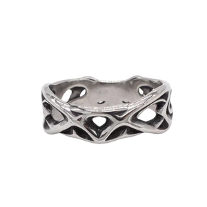 Bague rétro en acier inoxydable à motif flamme évidé pour homme finition argent