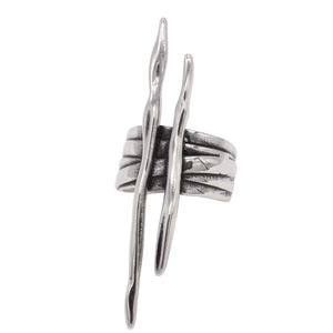 Vintage Distressed Stainless Steel Ring For Men Women Avant-Garde Industrial Geometric U-Shape Column Finger Ring Jewelry