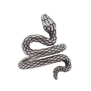 Vintage punk snake ring in silver-black stainless steel with realistic scale texture