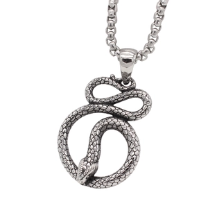Vintage stainless steel snake pendant necklace for men with detailed scale texture