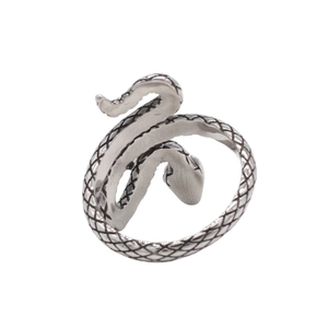 Retro stainless steel snake ring with detailed scale texture and silver finish