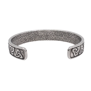 Vintage Viking Celtic Knot open cuff bracelet in antique silver stainless steel