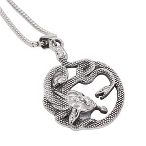 Retro Medusa snake head pendant necklace in silver stainless steel on box chain