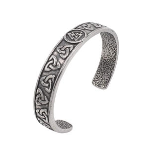 Viking Men Titanium Steel Cuff Bracelet Vintage Distressed Celtic Knot Valknut Symbol Hammered Adjustable Open Bangle