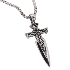 Vintage viking sword dagger pendant necklace in stainless steel with a box chain