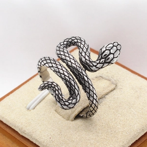 Macro shot of retro snake ring featuring detailed scales and vintage oxidized steel texture