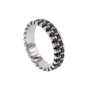 Vintage gothic skull ring in oxidized silver finish with double row skeleton relief