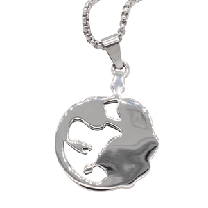 Silver African continent map pendant necklace with square box chain in stainless steel